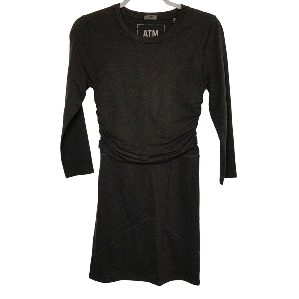ATM Anthony Thomas Melillo Black Medium Soft Ruched Slimming Pima Cotton Dress